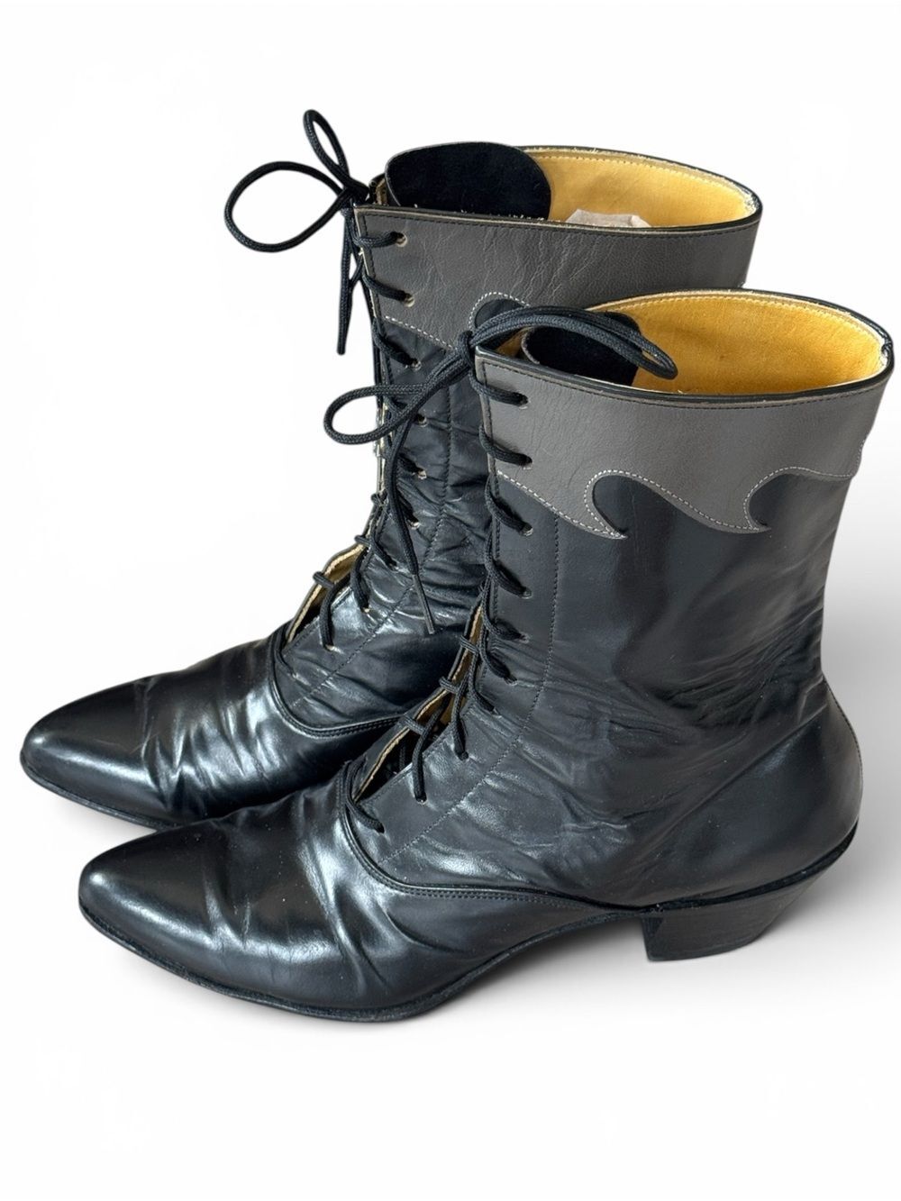 Vtg Laredo Handmade Black Leather Granny Boot Lace Up Victorian Edwardian Style